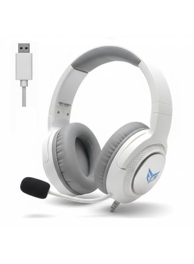 بينجل سماعة ألعاب G51 USB RGB - صوت محيطي افتراضي 7.1 ومكبرات صوت 40 مم مع صوت جهير عميق - وسادات أذن جلدية مسامية - ميكروفون قابل للفصل مع خاصية إلغاء الضوضاء - متوافقة مع أجهزة الكمبيوتر الشخصية و PS4 | أبيض - Image 3